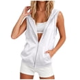 thumbnail image 3 of AHTJRT Sleeveless Hoodies for Women Zip-Up Drawstring Summer Workout Tops Cooling Breathable Gym Running Athletic Sweatshirts White S, 3 of 10