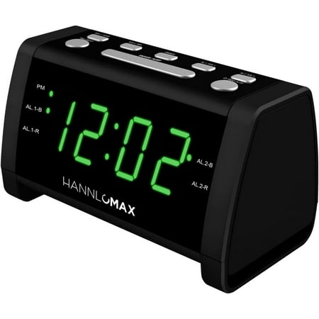 HX-138CR Alarm Clock Radio, PLL AM/FM Radio with Preset Stations, 1.4 Green LED Display, Dual Alarm, AC Operation only. (Black)