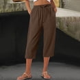 thumbnail image 5 of Oksale Linen Cotton Capris Women Petite Lace Hem Straight Leg Capri Pants with Pockets Dressy Casual Drawstring Waisted Travel Vacation Clothes Brown M, 5 of 6