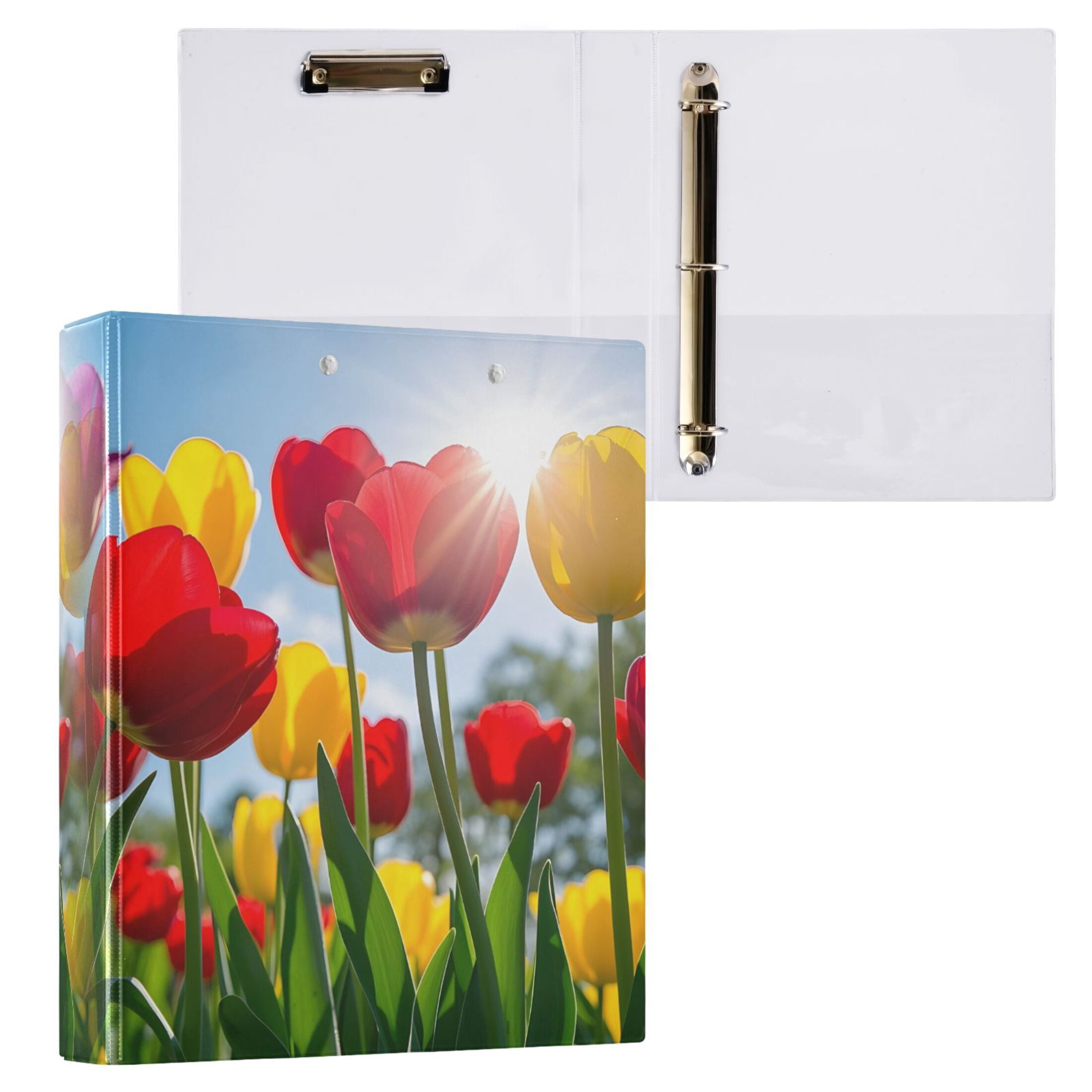 joogoo Summer Tulip Flower-a5 Hardcover 3 Ring Binder 1.5" Round Rings Interior Pockets Binders Organizer 2 Pack