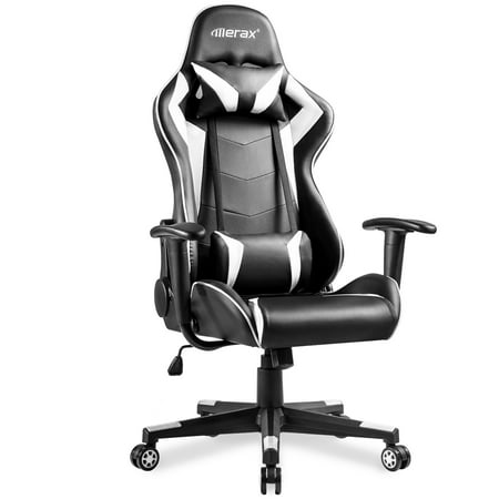 Gaming Chair, High Back Computer Game Chair with Arm, PU Leather Swivel Desk Office Chair Ergonomic Backrest, Adjustable Recliner Video Game Racing Chair Headrest and Lumbar Tilt E-Sports Chair,