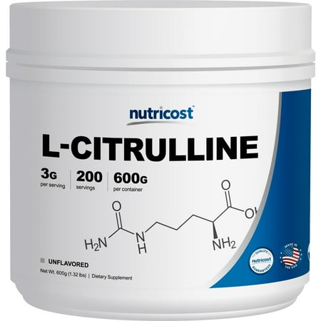 Nutricost Pure L-Citrulline Powder 600 Grams - Pure Base Powder - No Malate, Non-GMO & Gluten (Best Citrulline Malate Pre Workout)