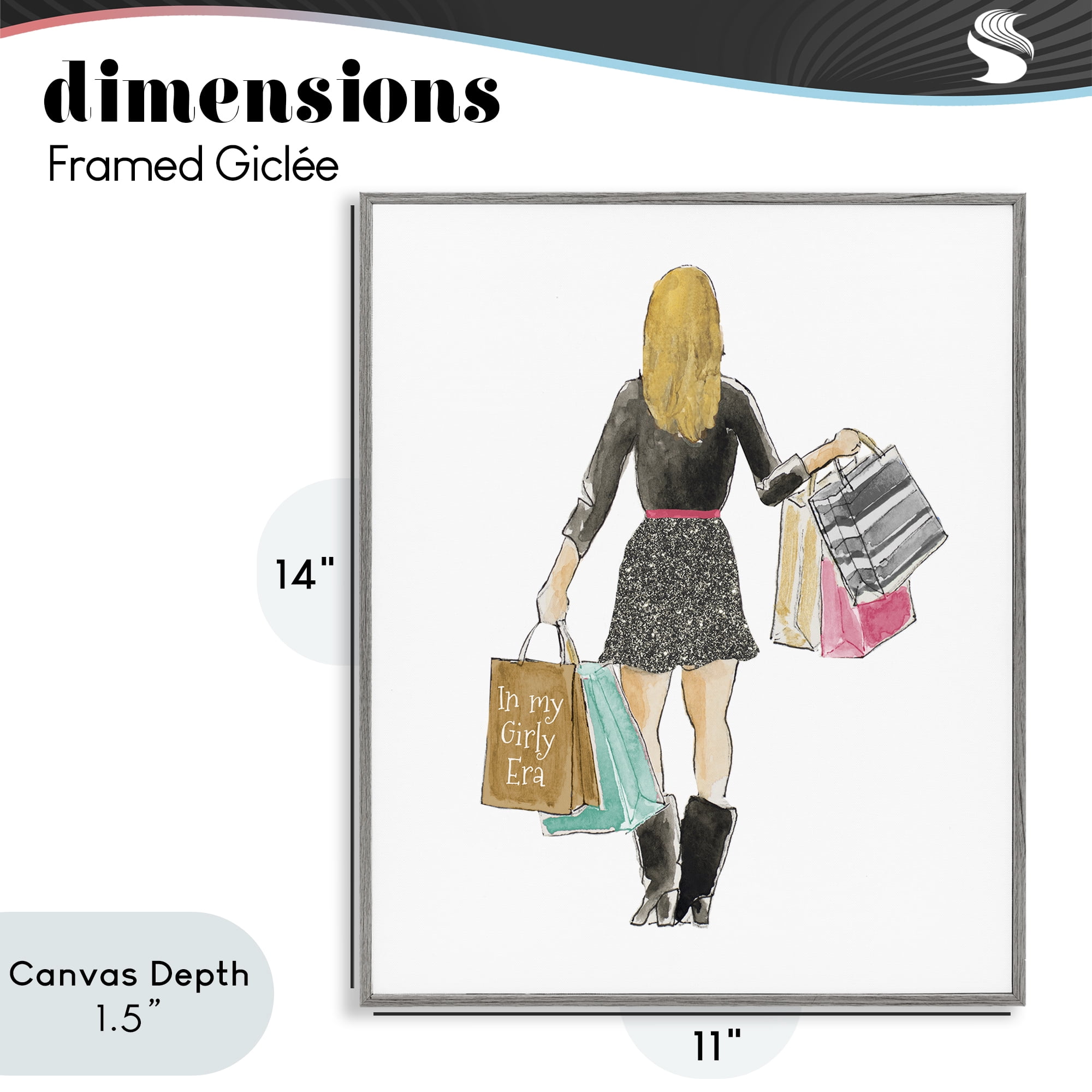Stupell Industries Girl With Shopping Bags Gray Framed Giclee Art, design by Lanie Loreth