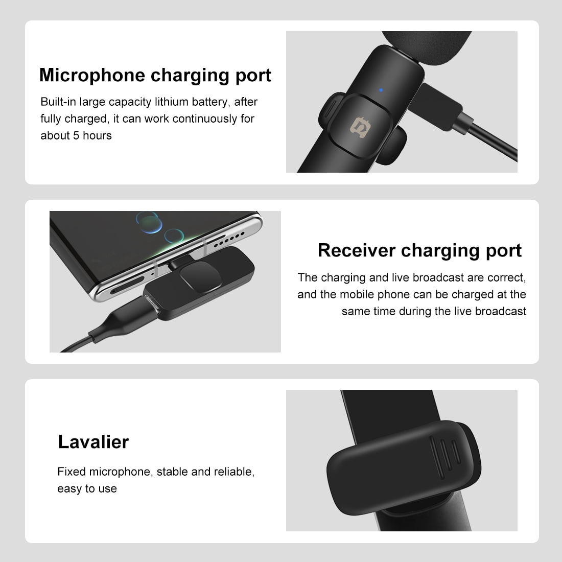 PULUZ Wireless Lavalier Noise Reduction Reverb Microphone for Type-C / USB-C Device, Support Phone