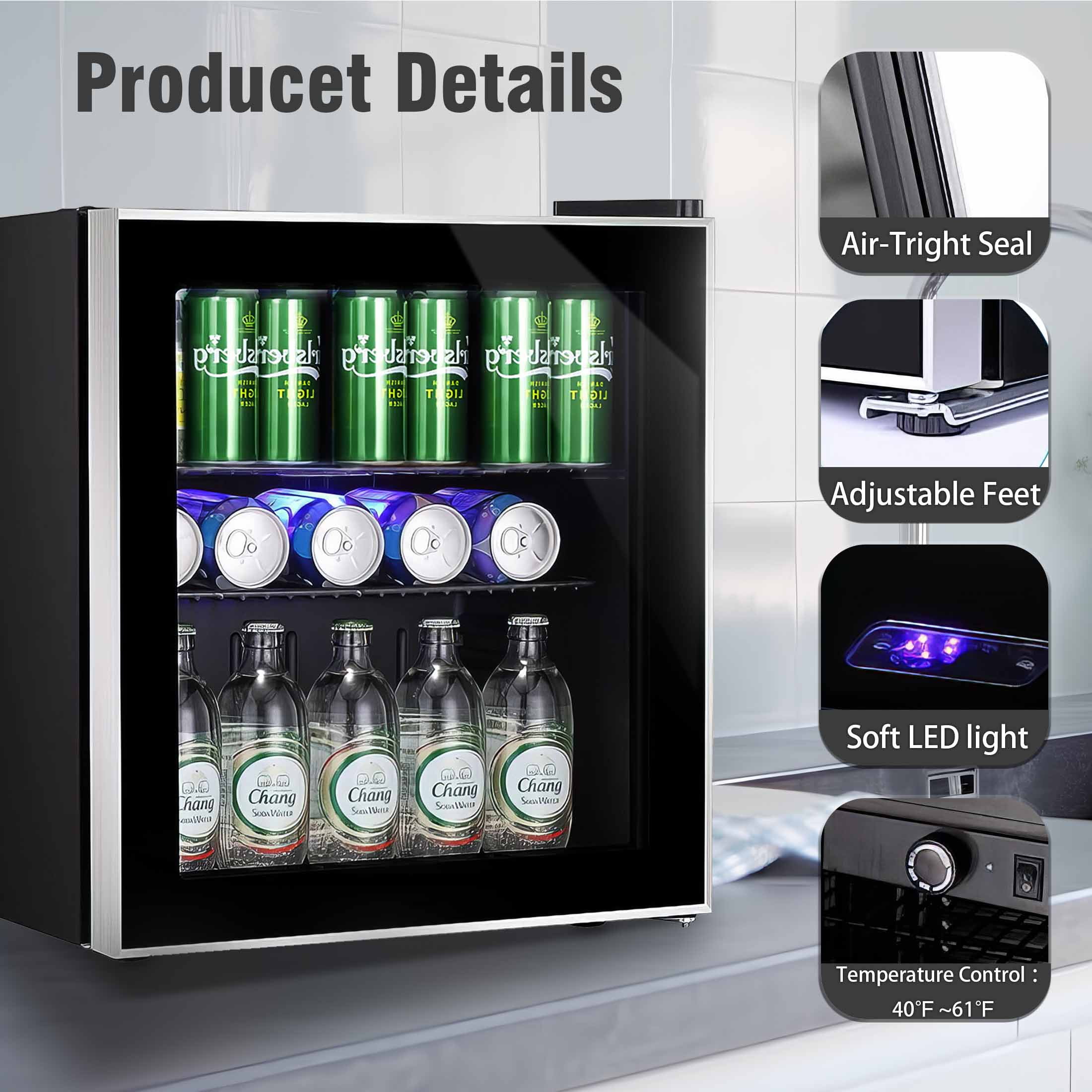 KISSAIR 4.4Cu.ft Beverage Refrigerator Cooler, 37 Bottles Mini Fridge with  Glass Door for Soda Beer or Wine, With Adjustable Removable Shelves