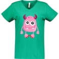 thumbnail image 3 of Inktastic Cute Monster, Smiling Monster, Pink Monster, Horns Women's V-Neck T-Shirt, 3 of 5