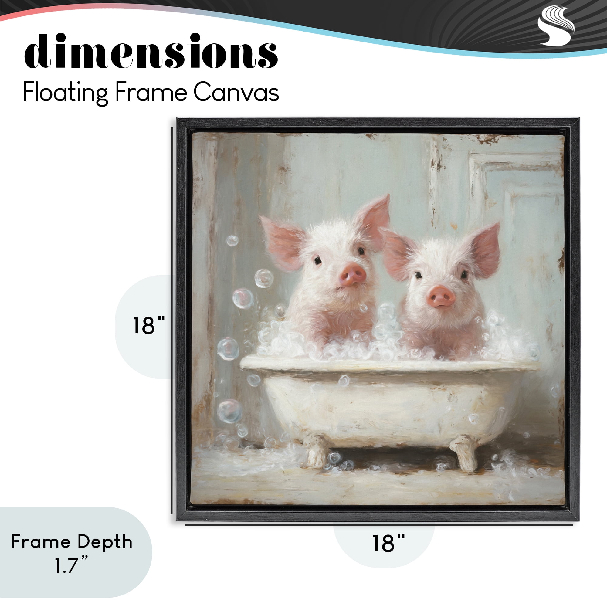 Stupell Industries Piglet Bubble Bath Black Framed Floater Canvas Wall Art, design by Tina LeCour