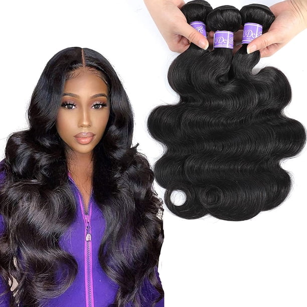 Udesire Paquetes de cabello humano brasileño ondulado de grado 12A, paquetes de cabello humano, cabello virgen brasileño para mujeres afroamericanas, 3 paquetes en total 300G/10.5Oz 16 18 20 pulgadas