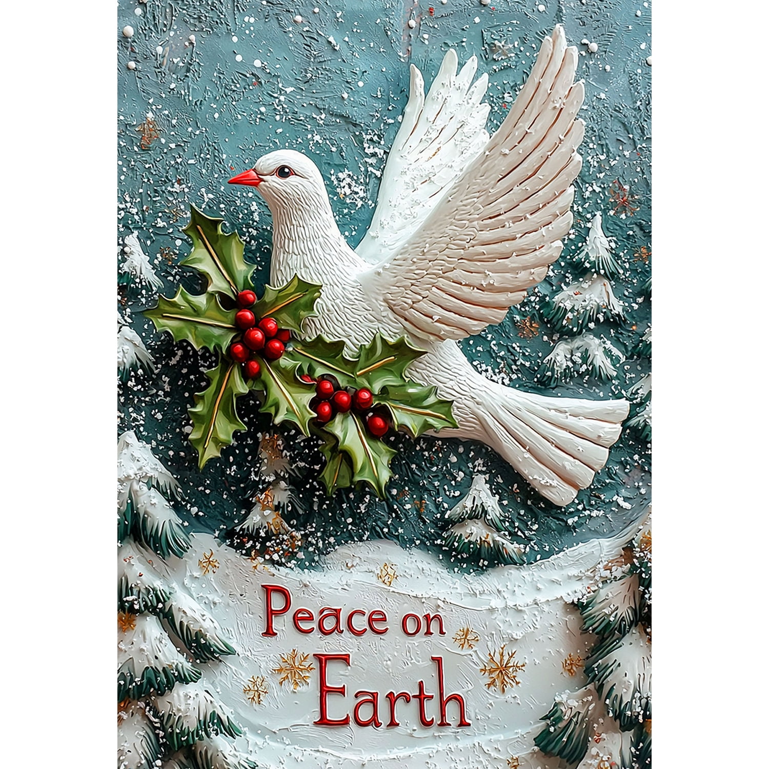 America Forever Peace on Earth Dove House Flag, 28 x 40 inches Double Sided, Christmas dove flags, White Dove and Holly, Festive Winter Decor Outdoor Seasonal Flags for Yard, Lawn