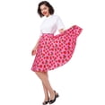 thumbnail image 6 of IBTOM CASTLE Women Pleated Vintage Skirt Floral Print A-Line Midi Skirts 50s Polka Dots Knee-Length Flared Swing Cocktail Party Dresses L Pink - Strawberry, 6 of 8
