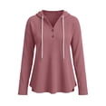 thumbnail image 7 of Tqcoqu Women's Waffle Knit Henley Button Hoodie,Drawstring V Neck Drop Shoulder Long Sleeve Casual Pullover Tops,Red Women's S-XXL, 7 of 7