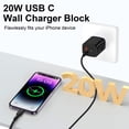 thumbnail image 2 of Compatible for iPhone Charger Block, 20W Dual Port Charger Block with 6FT USB-C to Light-ning Cable, Wall Charger Adapter Type-C Charger USB C Brick Cube Power Base Compatible with iPhone(Black), 2 of 7