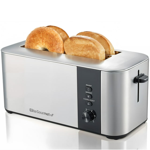 Elite Gourmet ECT3401 Tostadora de 4 rebanadas con ranura larga, ancho de ranura de 1.5", 6 configuraciones de tono de tostado, funciones de recalentar, descongelar y cancelar, ranuras extra grandes p