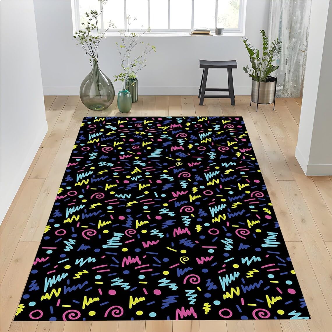 Custom Arcade Decor Area Rug, 80s Abstract Gaming Rug, Living Room