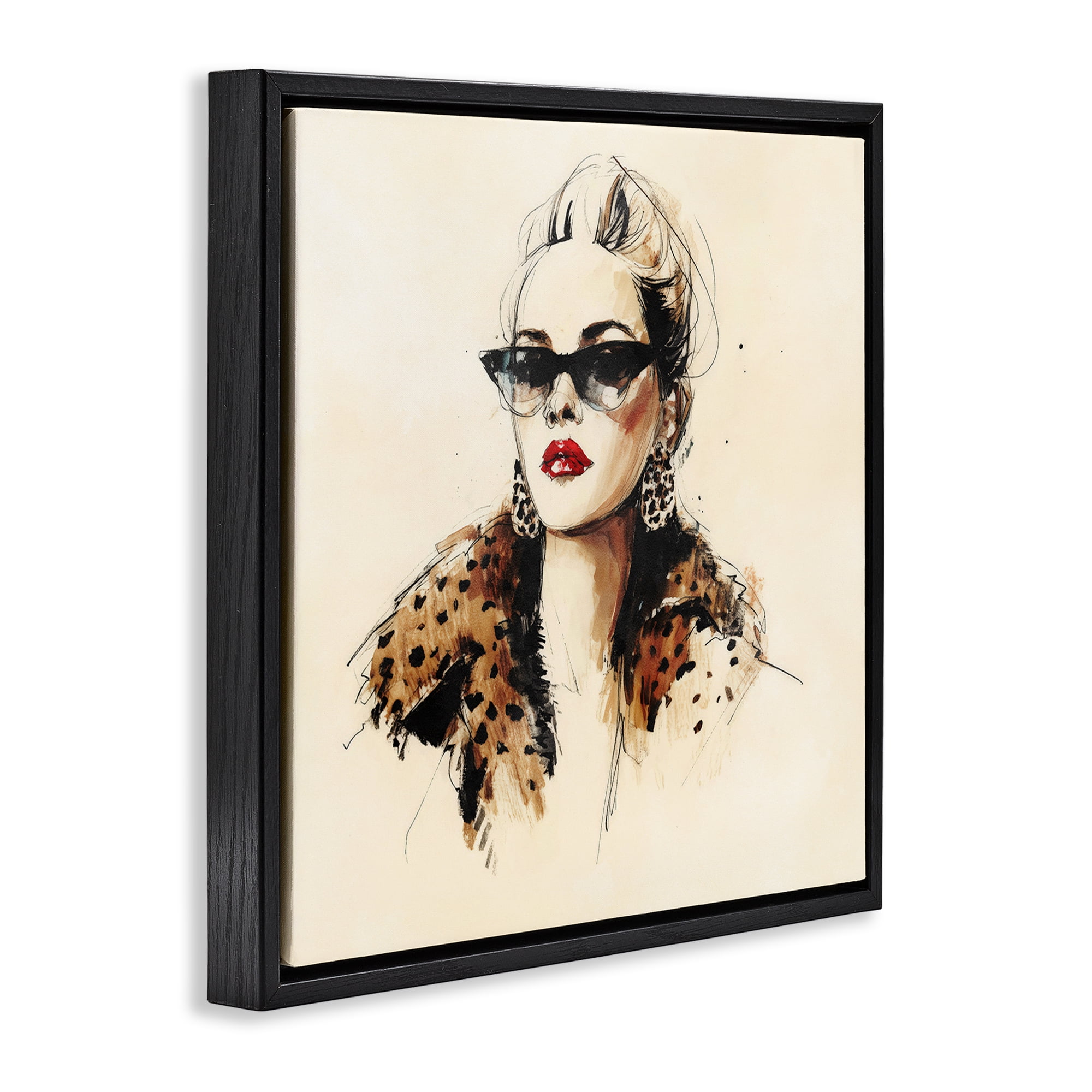 Stupell Industries Glam Leopard Sonata Portrait Black Framed Floater Canvas Wall Art, design by Svetlana Aleynikova