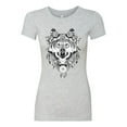 thumbnail image 2 of Drawn Tribal Wolf Animal Lover Womens Slim Fit Junior Tee, Heather Grey, Large, 2 of 3