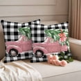 thumbnail image 2 of Christmas Pink Truck Outdoor Waterproof Pillow Covers, Xmas Tree Farmhouse White Black Plaid Decorative Square Throw Pillowcase Sofa Cushion Sham for Patio/Couch/Chair, 26"x26" 2 Pack, 2 of 8