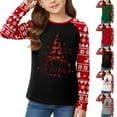 thumbnail image 2 of gcong Christmas Shirts for Girls Xmas Tree Print Raglan Long Sleeve Loose Shirts Crew Neck Tops Baggy Snowflake Blouse Size 3-12 Years, 2 of 5