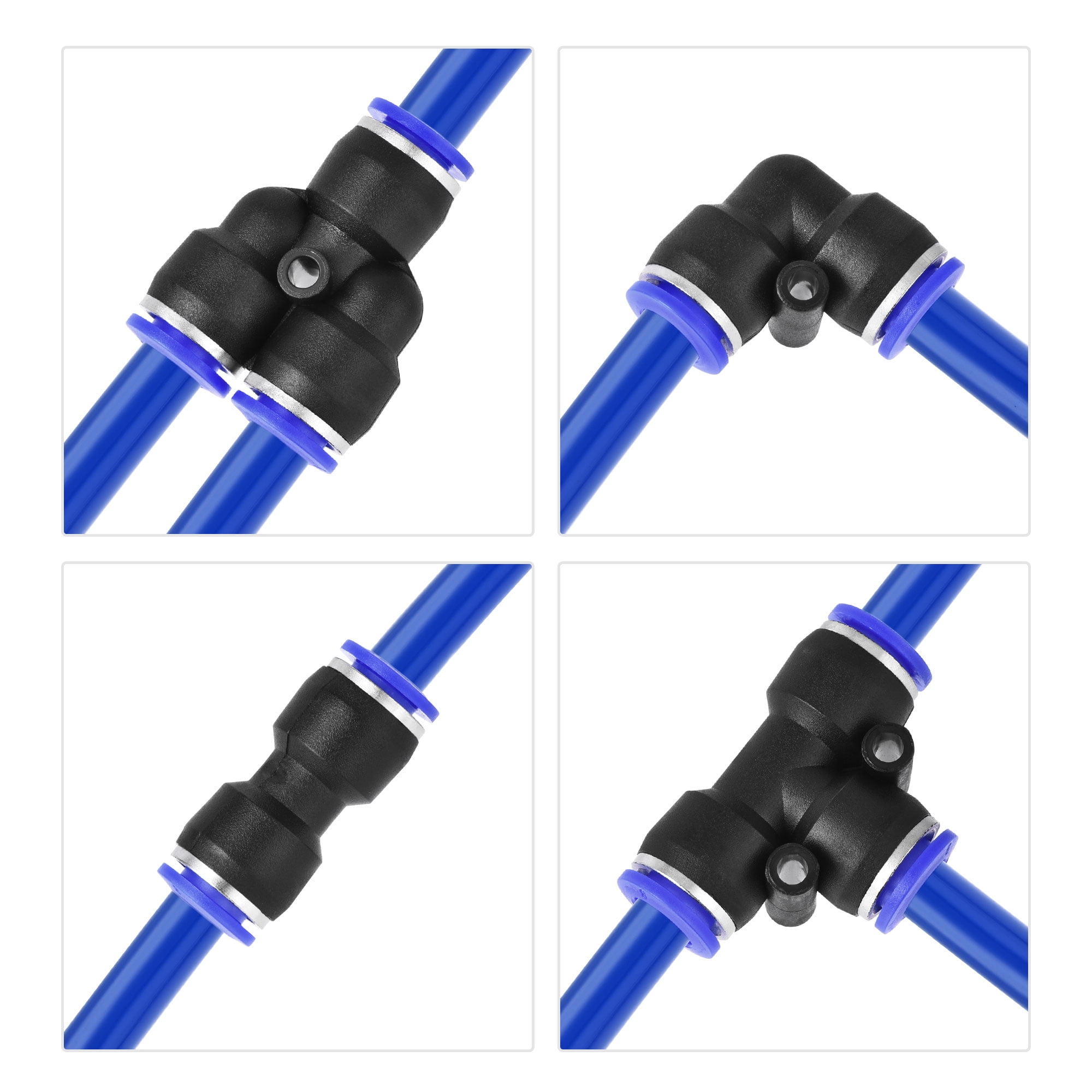 Uxcell 8mm OD PU Air Hose Tubing Kit 10 Meters Blue with 16 Pcs Fittings