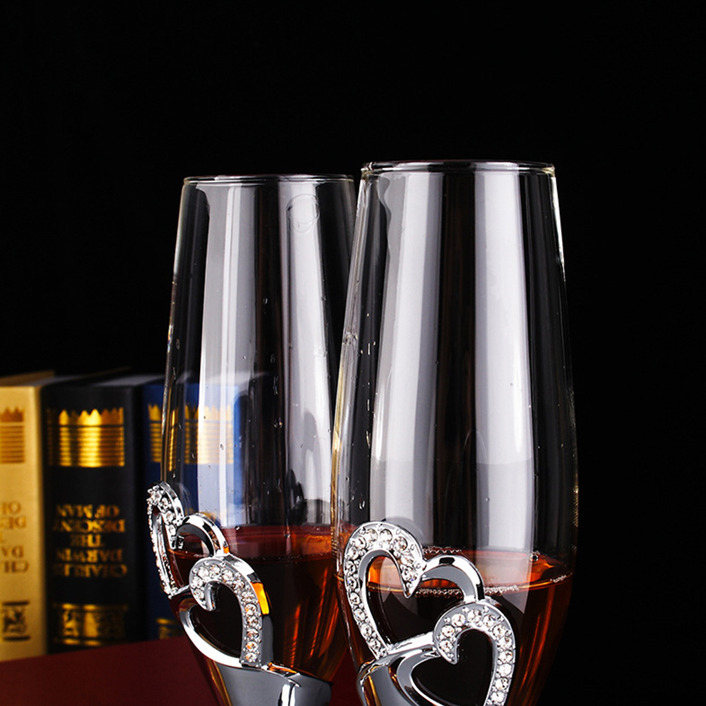 ZUARFY Wedding Wine Glasses Handmade Bride And Groom Toasting Flutes Wedding Accessories Valentine's Day Gift,Gold Hearts