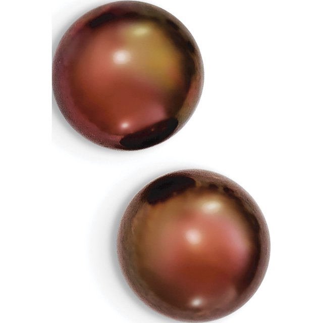 925 Sterling Silver 11-12mm Brown FW Cultured Button Pearl Stud Ear