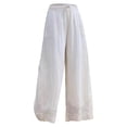 thumbnail image 4 of Endives Womens Linen Pant Wide Leg Fashion Solid Color Cotton Elastic Long Pants Lace with Bottom Beach Leisure Trousers Beige, 4 of 4
