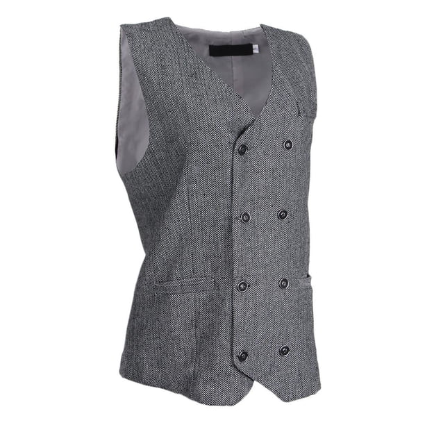 Chaleco Para Hombre Tweed Suit Chaleco Chaleco Formal Más Tamaño Blanco Negro 2XL jinwen chaleco de tweed para hombres