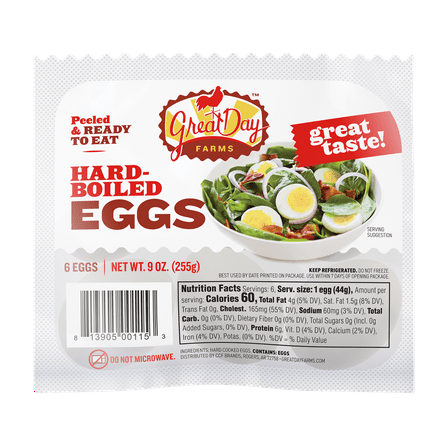 Great Day Farms Hard-Boiled Eggs, 9 oz, 6 Count