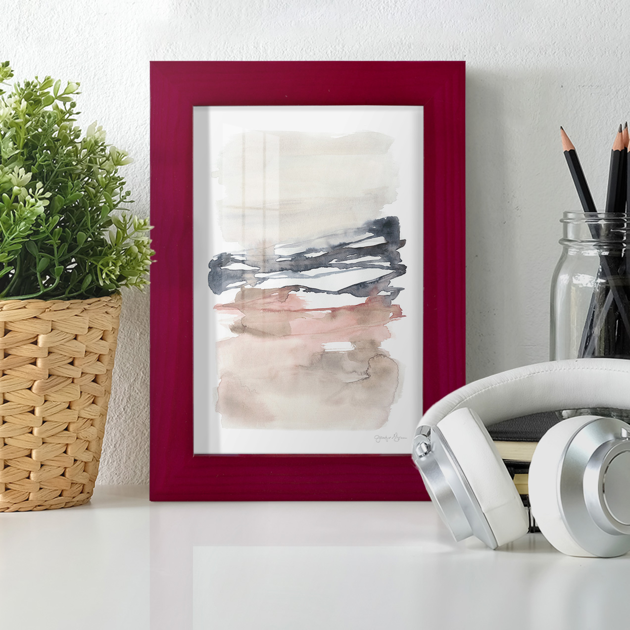 Tiered Horizon Line I -Framed Print w/glass-Cherry Red