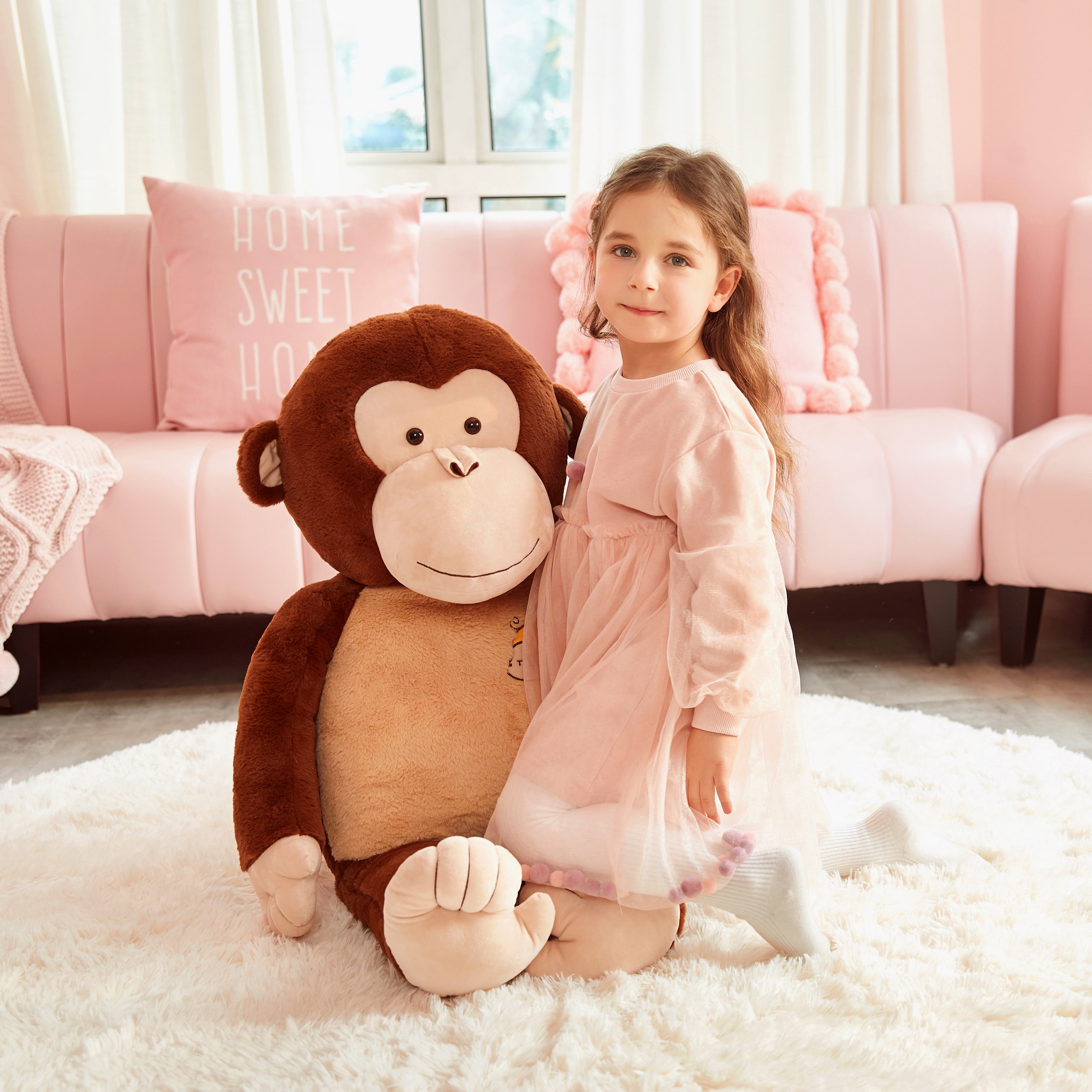 IKASA Giant Monkey Stuffed Animal Plush Toy,Large Jumbo 30" Brown Huge Cute Soft Toys,Big Size Fluffy Plushy Fat Oversized Plushie,Gifts for Kids Girls Boys Girlfriend Children