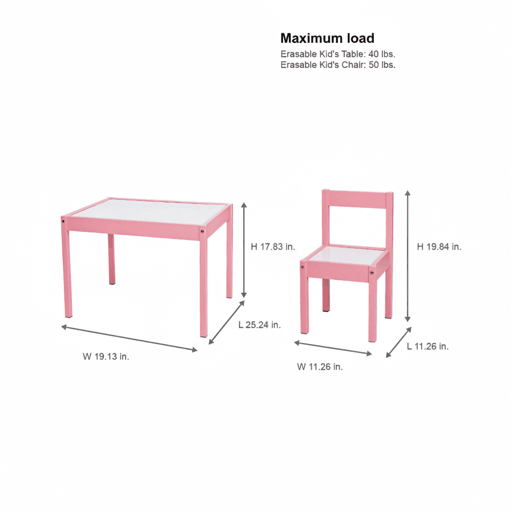 Mainstays Kids 3-Piece Dry Erase Activity Table and Chair Set for Learning, Drawing & Creative Play, Pink