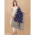 thumbnail image 2 of AlchemicLiving Women's Navy Blue Floral Woven Banarasi Silk Zari Dupatta Thread Work - Beautiful Scarf Chunni for Girls - Size: 1M x 2.5M, 2 of 2