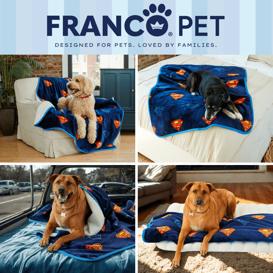 Superman Waterproof Fleece Sherpa Dog Pet Throw Blanket, 50x60 Large