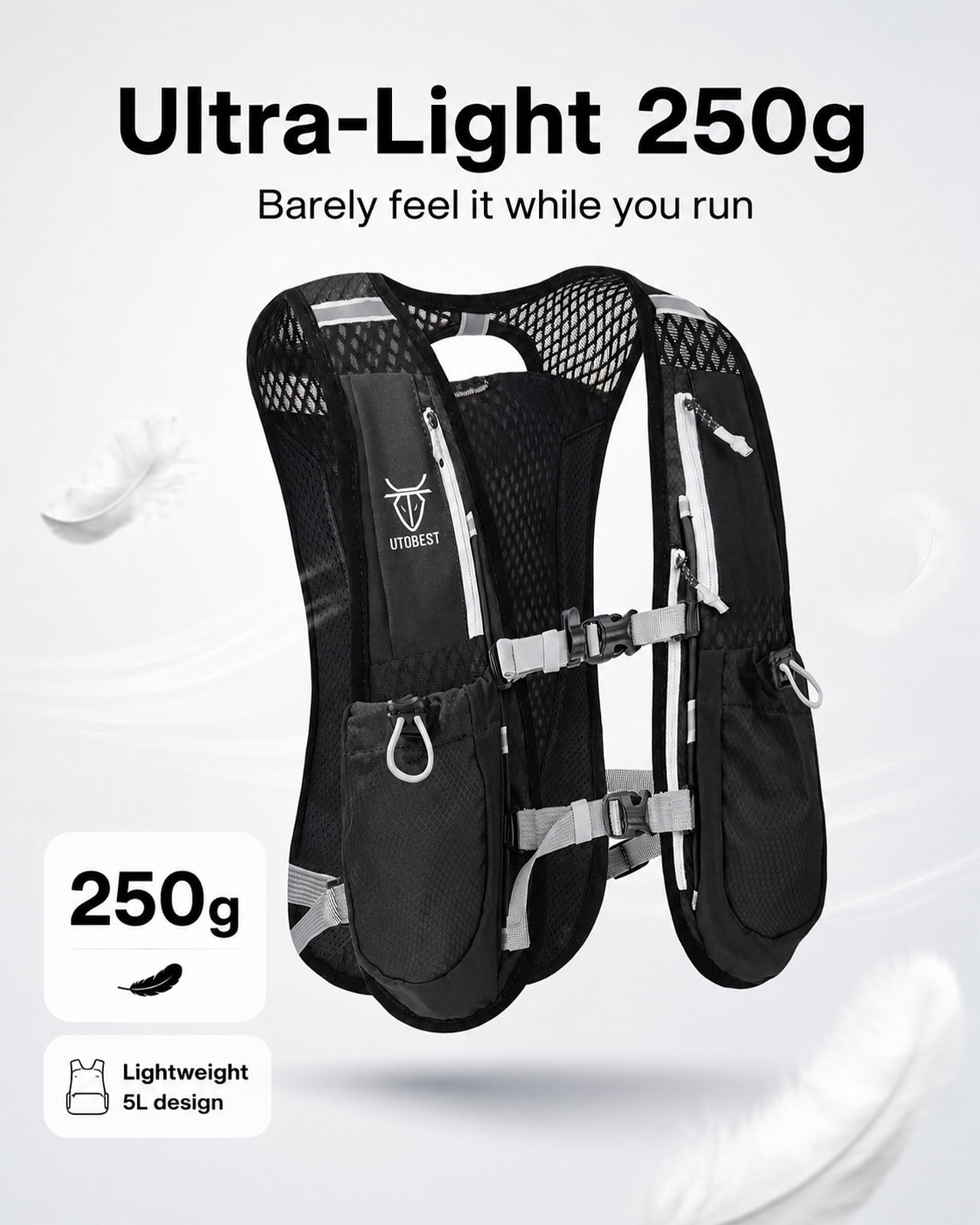 UTOBEST Running Backpacks Lightweight Hydration Pack Functional Running Vest 5L