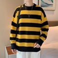 thumbnail image 4 of Suéter grueso de rayas anchas de moda para hombre, suéter de cuello redondo de estilo juvenil de invierno, 4 of 5