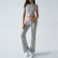 thumbnail image 5 of Iaqnaocc Lounge Sets for Women 2 Piece Sets for Women Casual Slim Y2k Short Sleeve Tops Flare Leggings Classic Fashion Summer Matching Set Tracksuit Gray L, 5 of 7