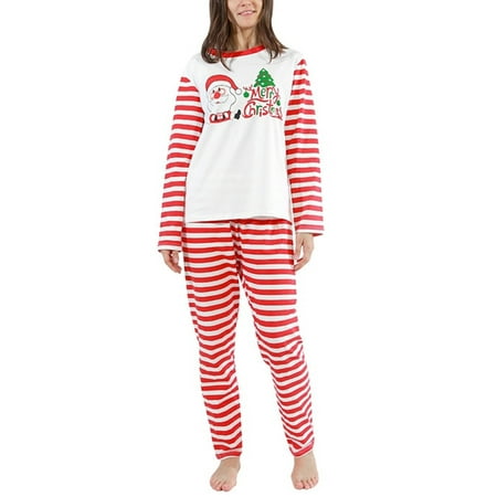 

Pudcoco Matching Family Christmas Pajamas Set Santa Stripes Top Elastic Pants