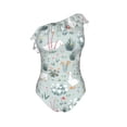 thumbnail image 4 of Yiaed Goose and Doodle Flowers Print Women One Piece Swimsuits Tummy Control One Shoulder Bathing Suits Pattern Ruffle Swimwear-Large, 4 of 8