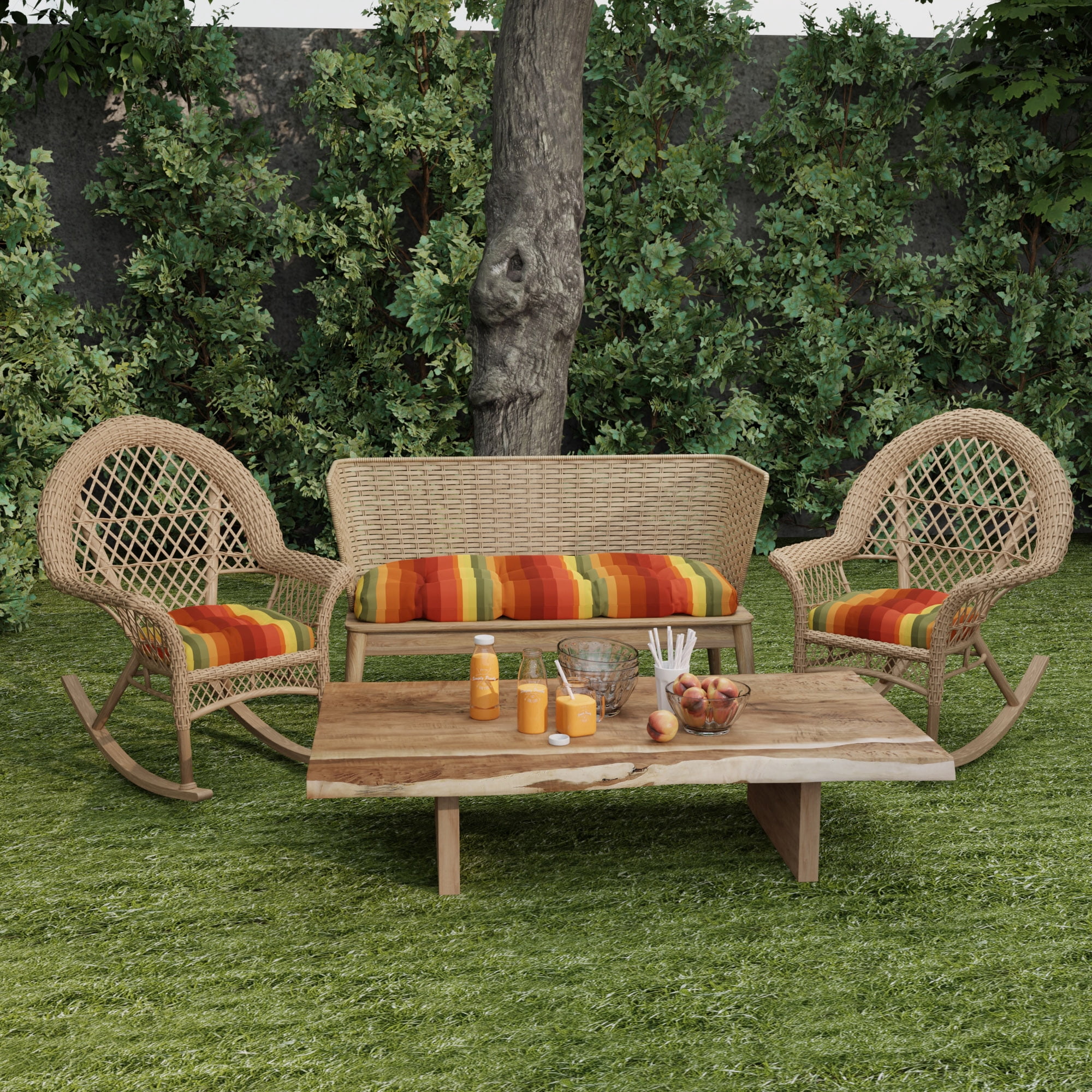 Jordan Manufacturing 3-Piece Islip Cayenne Red Stripe Outdoor Cushion Set with 2 Wicker Seat Cushions and 1 Wicker Bench Cushion