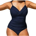 thumbnail image 2 of Efsteb Womens Swimsuits Tummy Control Monokini Beachwear Solid Color Slim One Piece Swimsuit Tummy Control V Neck Bathing Suits Swimwear Navy L, 2 of 9
