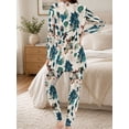 thumbnail image 5 of Ultra Soft Milk Silk Pajamas for Women Long Sleeve Top and Pants Set Tropical Botanical Sleepwear, 5 of 7