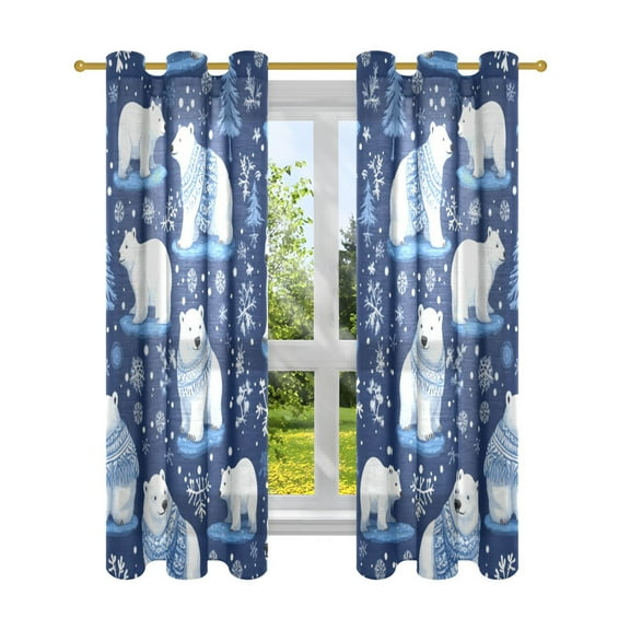 Sheer Curtains 2 Panels Set Grommet Drapes Window Treatments Light Filtering for Bedroom Living Room W42 x L63 Polar Bears Wearing Sweaters