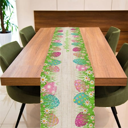 

Easter Table Flag Linen Sturdy And Durable Tablecloth Oil And Stain Resistants Tablecloth Easter Decorative Table Banner(B)
