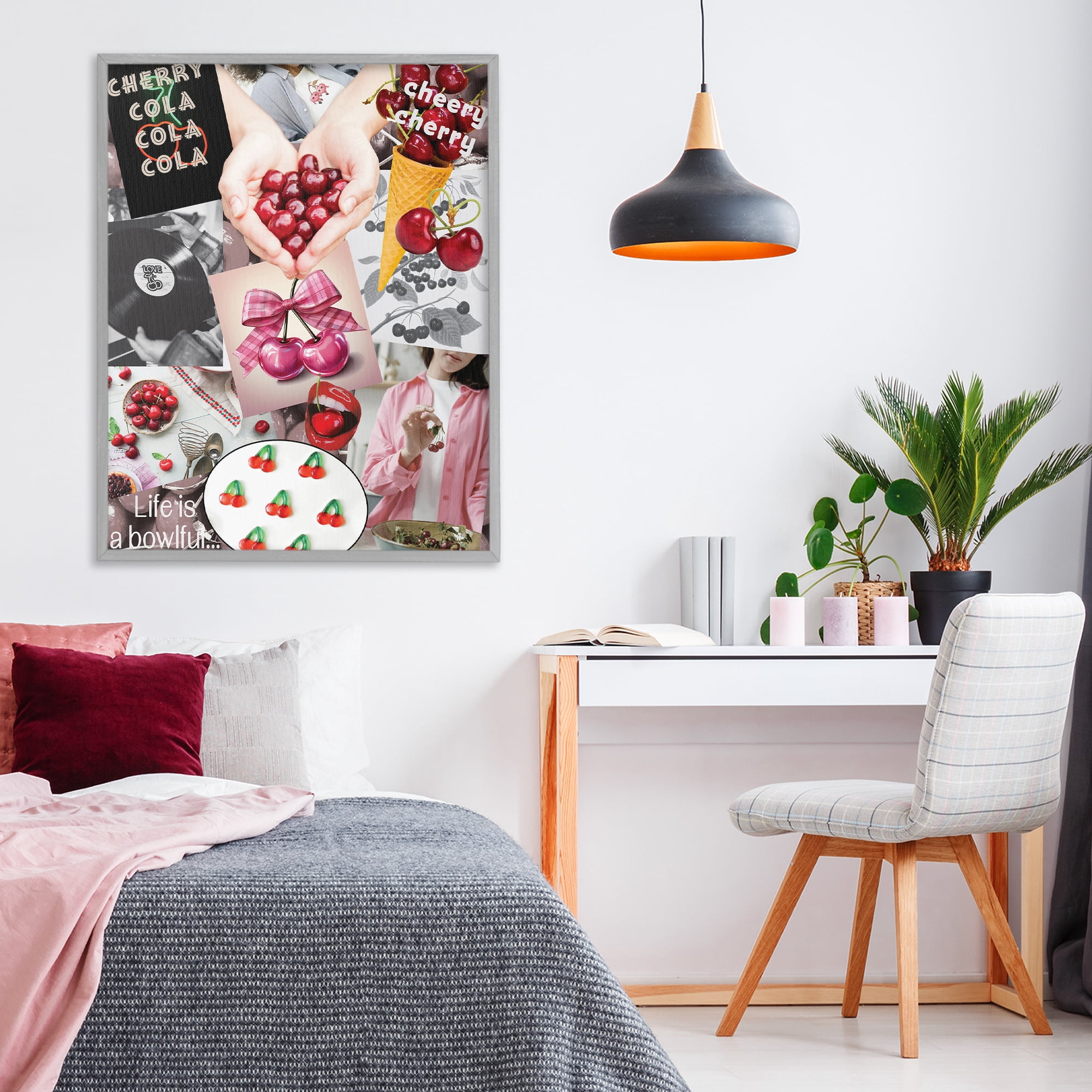 Stupell Industries Retro Cherry Mood Board Gray Framed Giclee Art, design by Grotto Studios