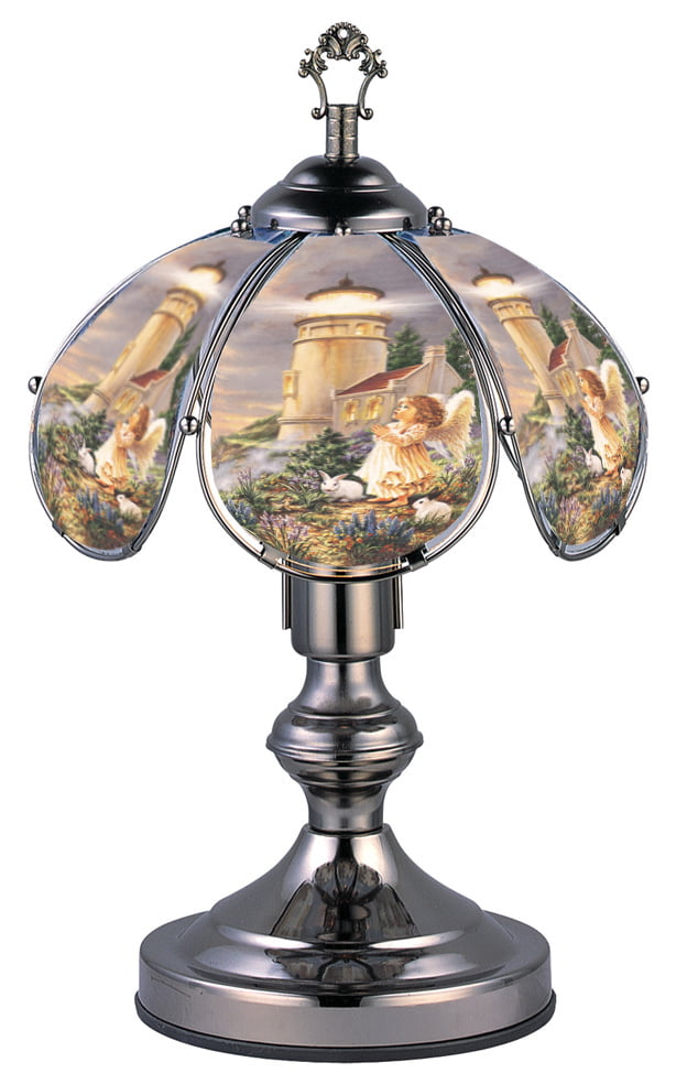Photo 1 of (major damage) 14.25-Inch Antique Bronze Touch Lamp with Lighthouse Theme