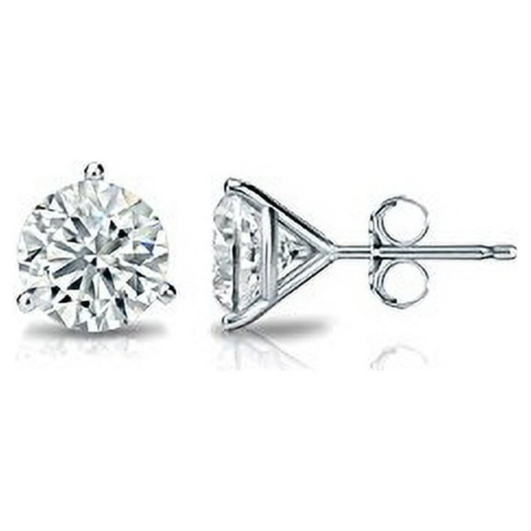 14k White Gold Round Lab Grown Diamond Stud Earrings (1/4 cttw, G-H,  SI1-SI2) 3-Prong Martini, Push-backs by Diamond Wish