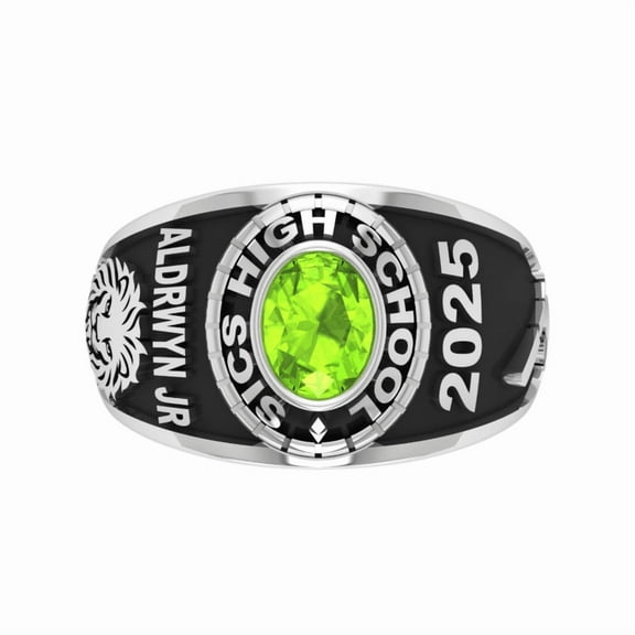High School Class Ring, Graduation Ring for Students, College or University Jewelery, Senior Gift - Oval Birthstone 925 Silver Class Ring