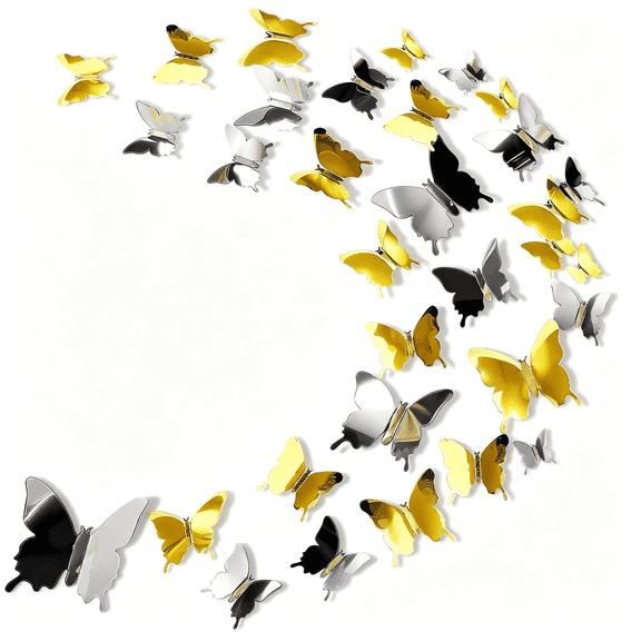 3D Mirror Butterfly Wall Decor Removable Stickers Decals Set for Bedroom Living Room Party, 72 Pack, Gold and Silver