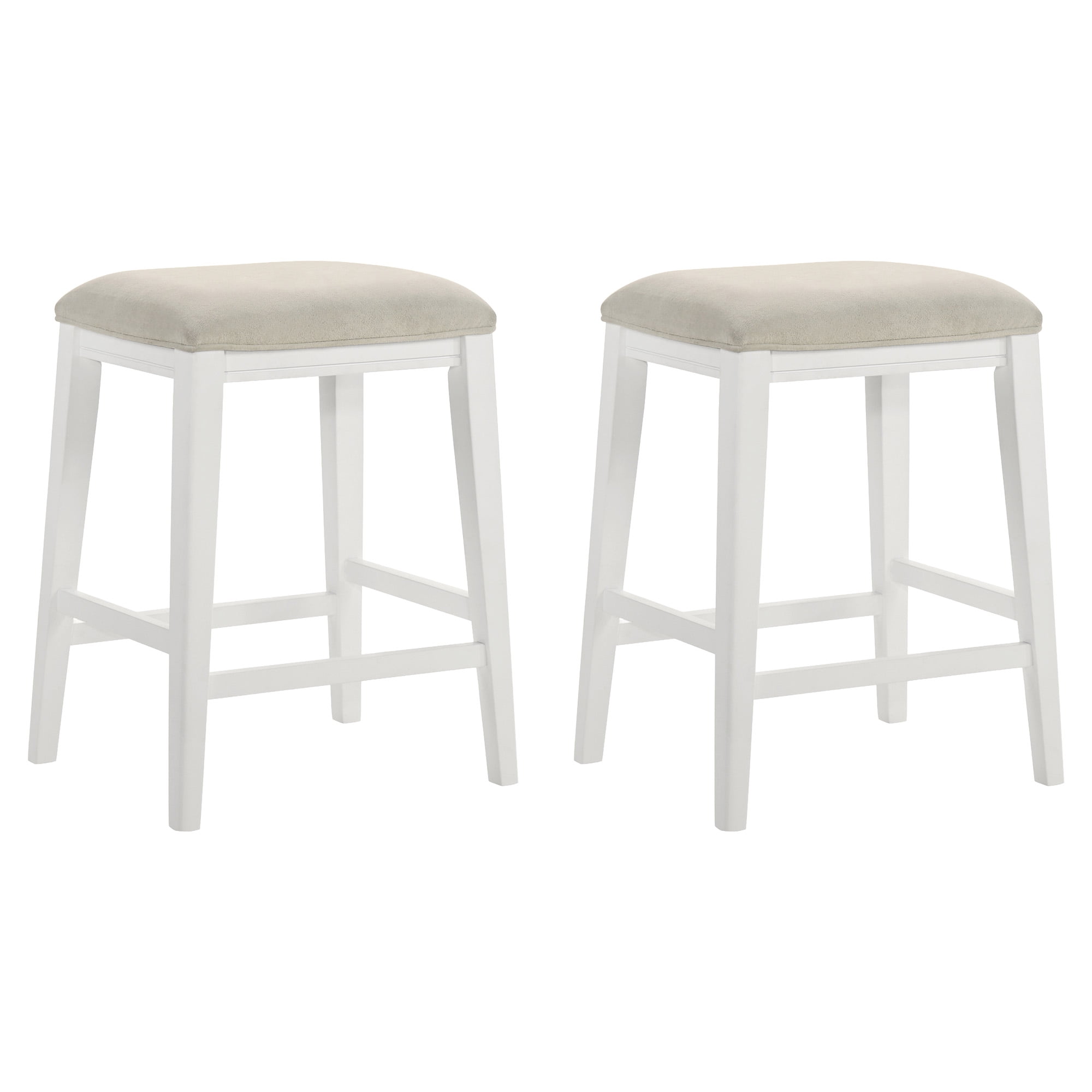 Jane Contemporary Transitional Wood Counter Height Kitchen Bar Stool in White Finish with Cream Fabric Upholstered Seat - Set of 2