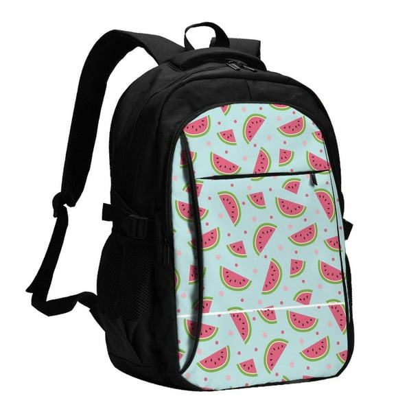 Balery Watermelon Mochila con carga USB para hombre y mujer - Mochila impermeable y antirrobo para portátil con puerto USB para viajes, trabajo, estudios y universidad